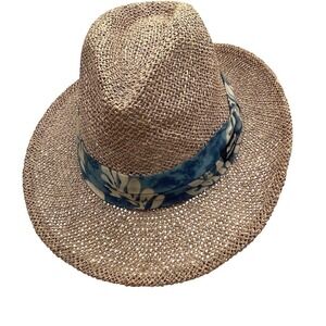 Panama Jack Fedora Safari Sun Hat Unisex XL Brown Blue Floral Band Wide